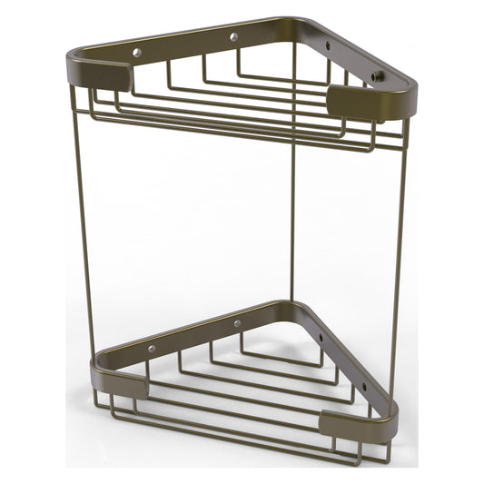 Allied Brass BSK-20DT 9.7" x 6.2" Antique Brass Solid Brass Double Tier Corner Shower Basket