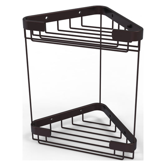 Allied Brass BSK-20DT 9.7" x 6.2" Antique Bronze Solid Brass Double Tier Corner Shower Basket