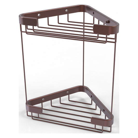 Allied Brass BSK-20DT 9.7" x 6.2" Antique Copper Solid Brass Double Tier Corner Shower Basket