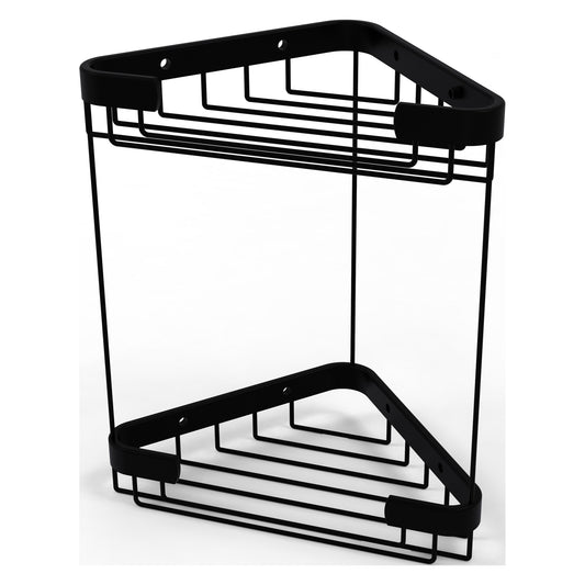 Allied Brass BSK-20DT 9.7" x 6.2" Matte Black Solid Brass Double Tier Corner Shower Basket