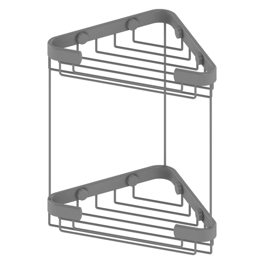 Allied Brass BSK-20DT 9.7" x 6.2" Matte Gray Solid Brass Double Tier Corner Shower Basket