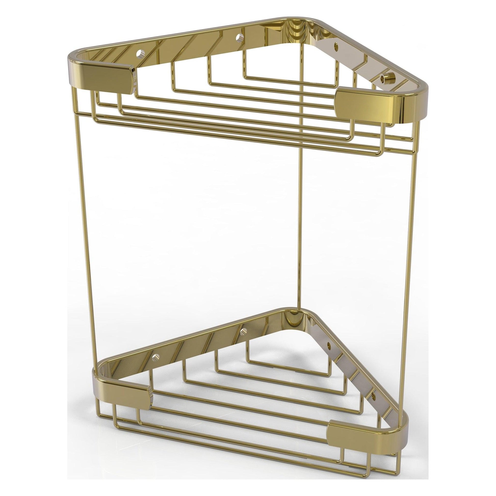 Allied Brass BSK-20DT 9.7" x 6.2" Unlacquered Brass Solid Brass Double Tier Corner Shower Basket