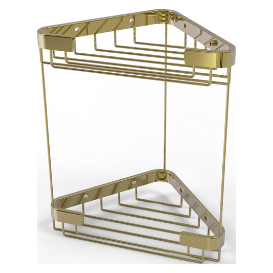 Allied Brass BSK-20DT 9.7" x 6.2" Unlacquered Brass Solid Brass Double Tier Corner Shower Basket