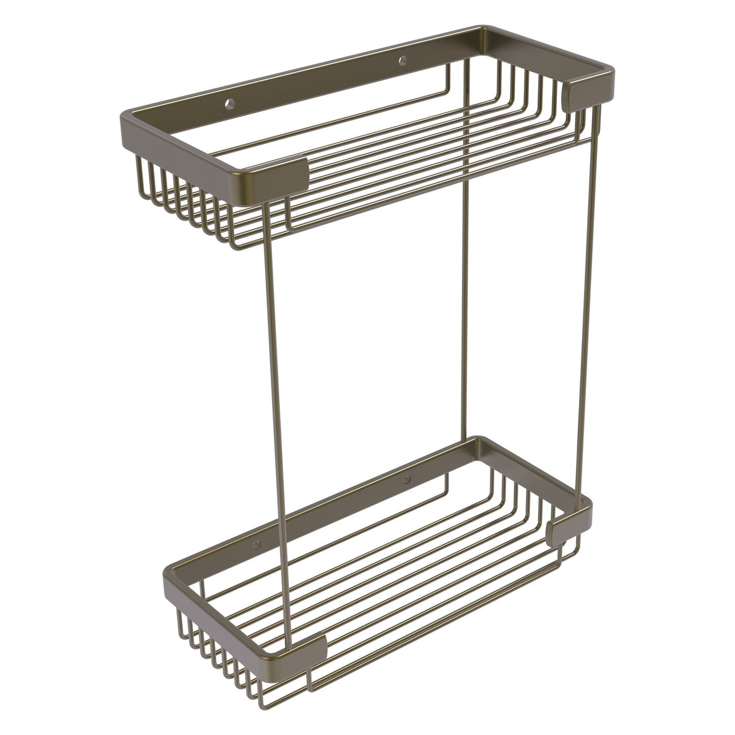 Allied Brass BSK-60DR 10.5" x 4.8" Antique Brass Solid Brass Double Tier Rectangular Toiletry Shower Basket