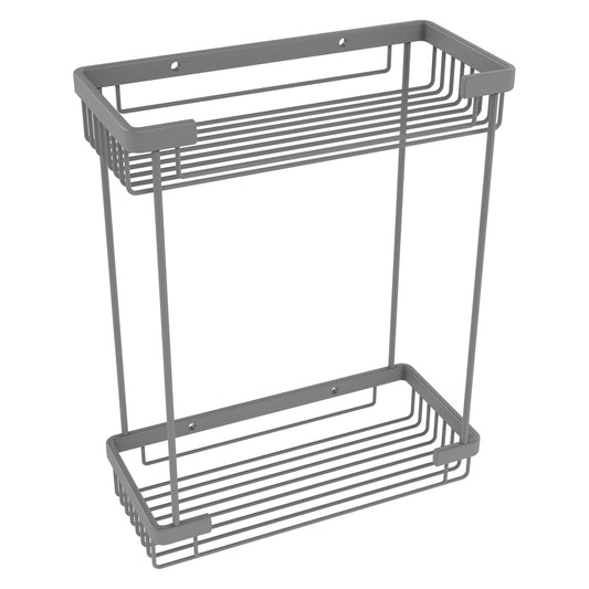 Allied Brass BSK-60DR 10.5" x 4.8" Matte Gray Solid Brass Double Tier Rectangular Toiletry Shower Basket