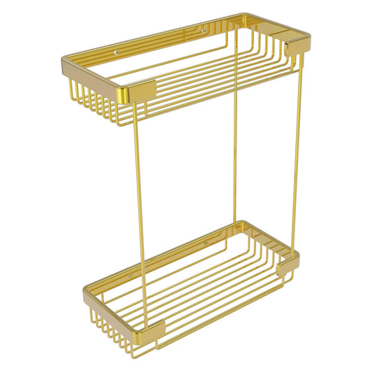 Allied Brass BSK-60DR 10.5" x 4.8" Polished Brass Solid Brass Double Tier Rectangular Toiletry Shower Basket