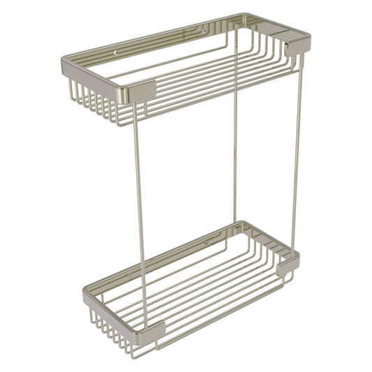 Allied Brass BSK-60DR 10.5" x 4.8" Polished Nickel Solid Brass Double Tier Rectangular Toiletry Shower Basket