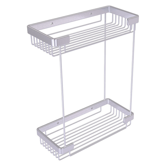 Allied Brass BSK-60DR 10.5" x 4.8" Satin Chrome Solid Brass Double Tier Rectangular Toiletry Shower Basket