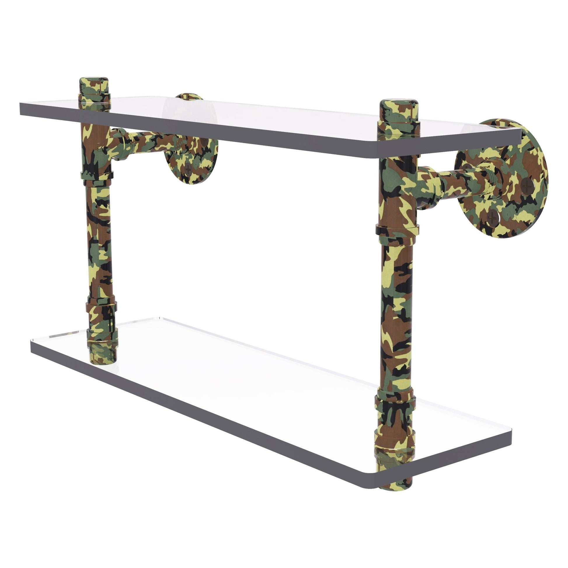 Allied Brass Camo 16" x 5.6" Military Camo Solid Brass Double Glass Shelf