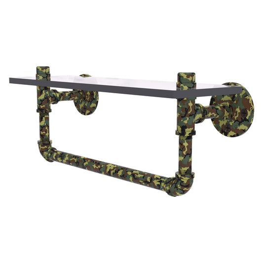 Allied Brass Camo 16" x 5.6" Military Camo Solid Brass Glass Shelf With Towel Bar