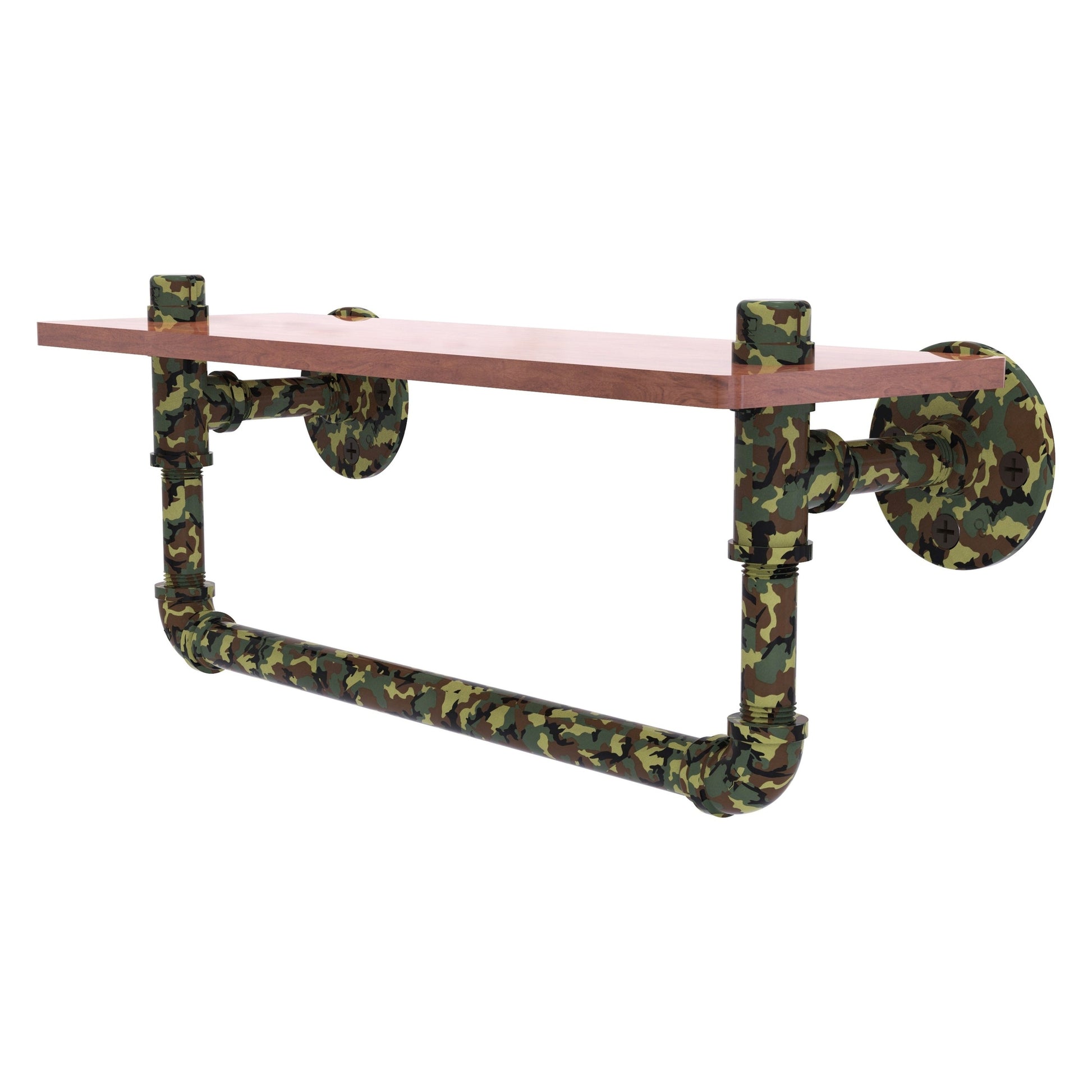 Allied Brass Camo 16" x 5.6" Military Camo Solid Brass Wood Shelf With Towel Bar
