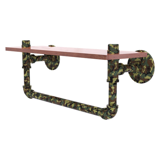 Allied Brass Camo 16" x 5.6" Military Camo Solid Brass Wood Shelf With Towel Bar
