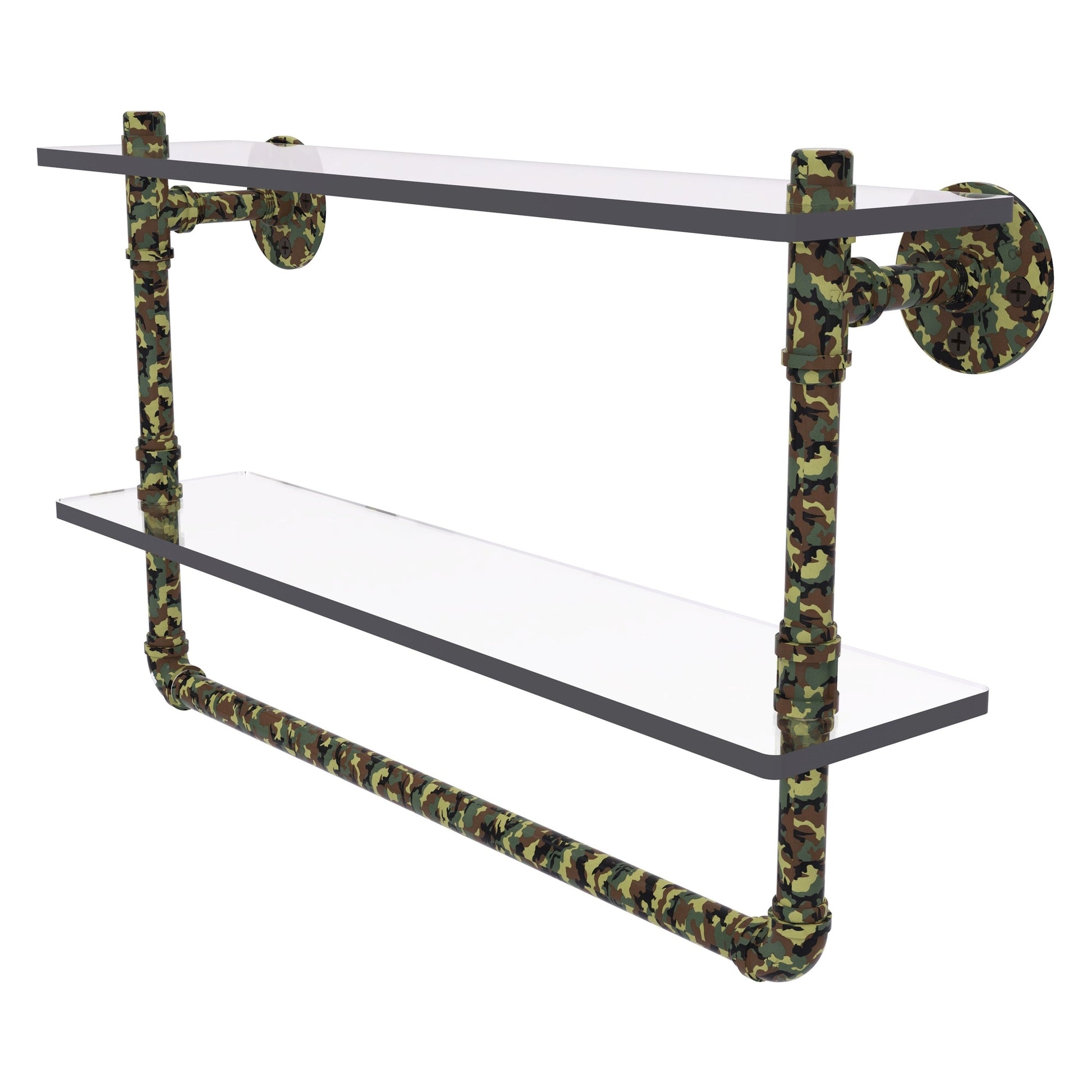 Allied Brass Camo 22" x 5.6" Military Camo Solid Brass Double Glass Shelf With Towel Bar