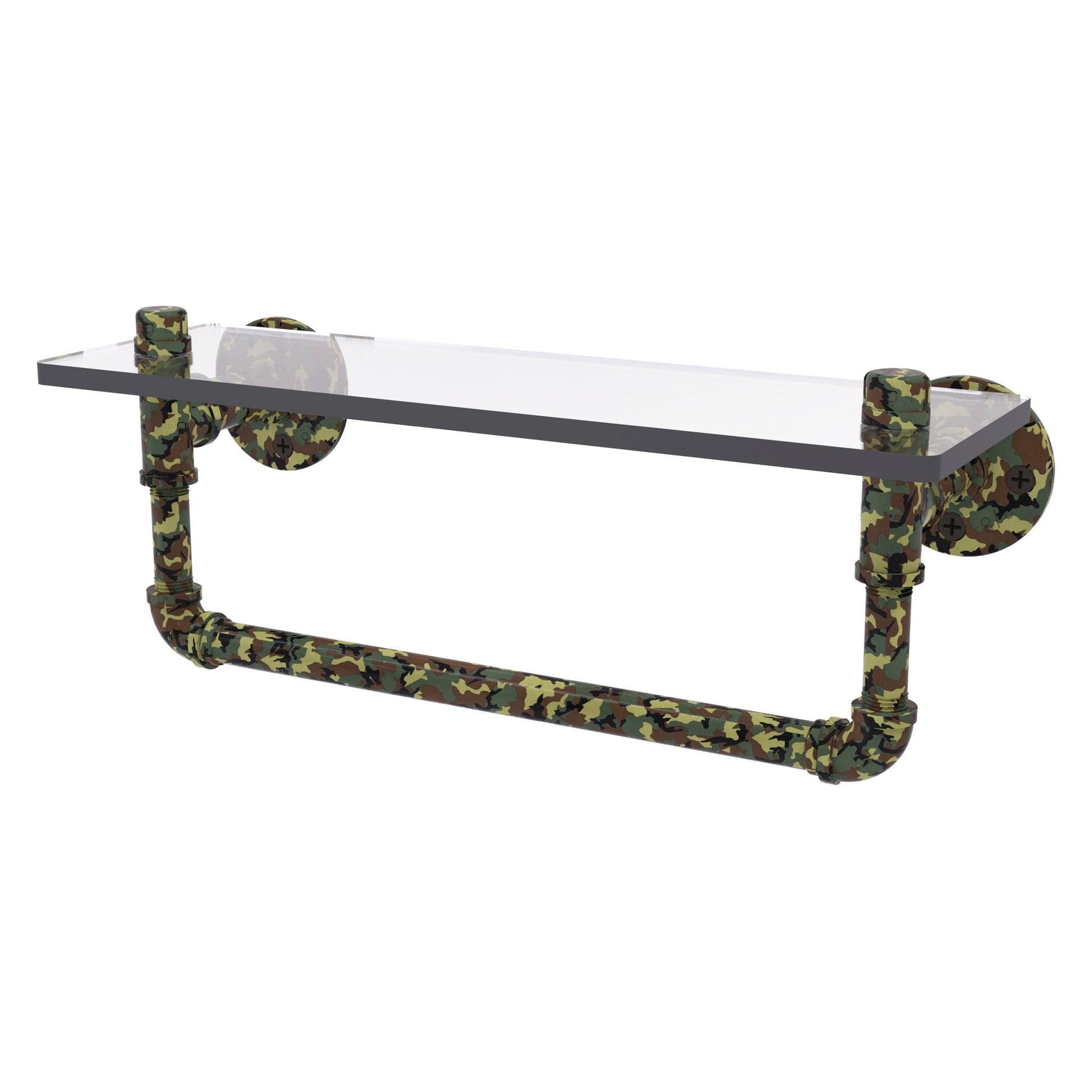 Allied Brass Camo 22" x 5.6" Military Camo Solid Brass Glass Shelf With Towel Bar