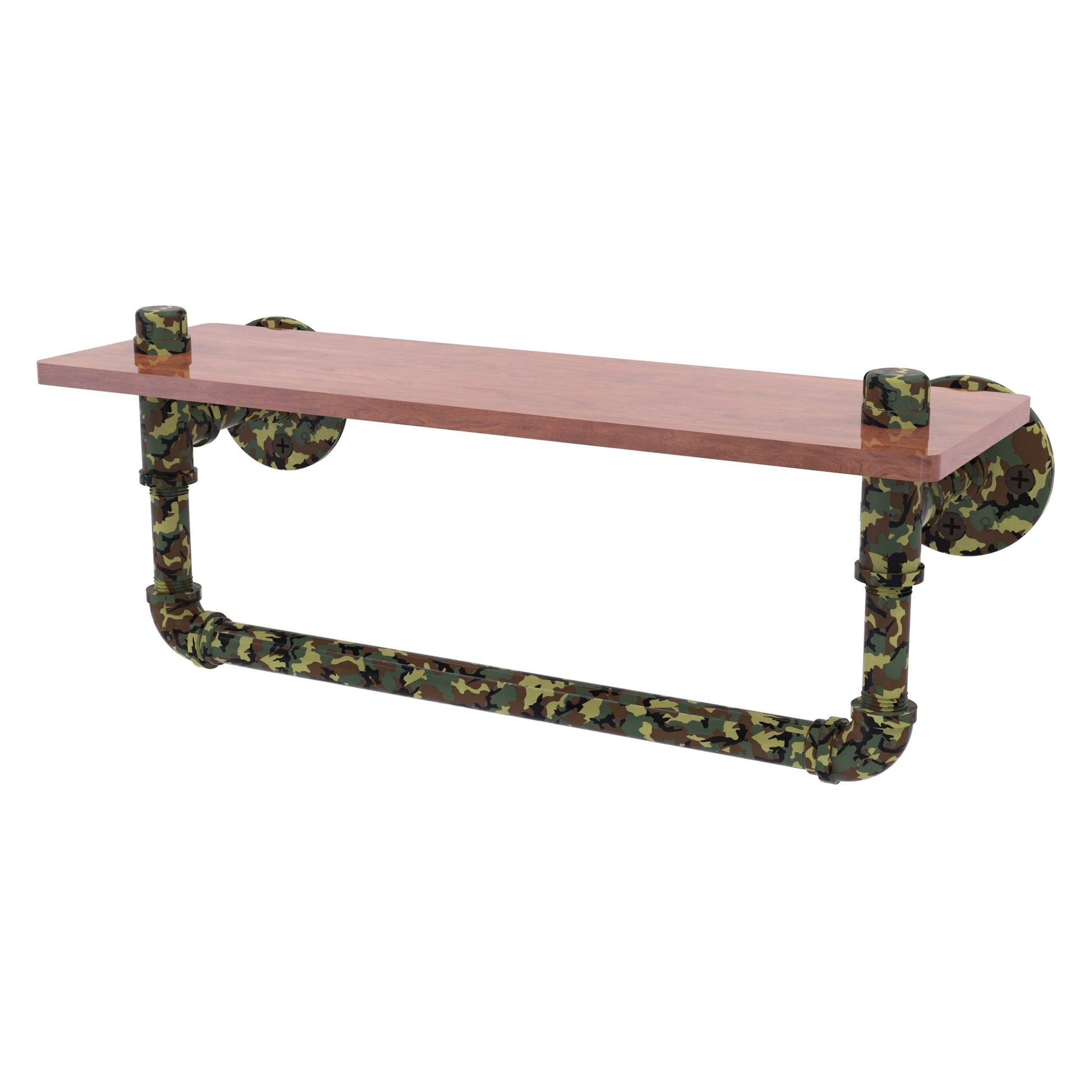 Allied Brass Camo 22" x 5.6" Military Camo Solid Brass Wood Shelf With Towel Bar
