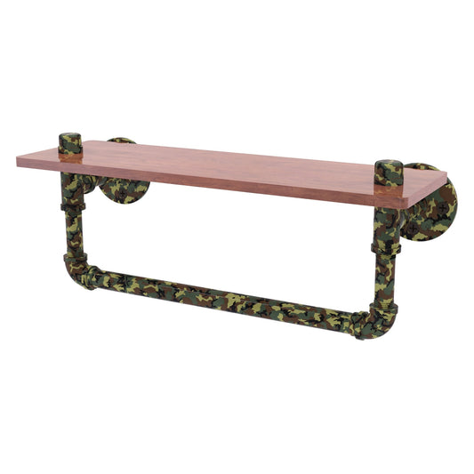 Allied Brass Camo 22" x 5.6" Military Camo Solid Brass Wood Shelf With Towel Bar
