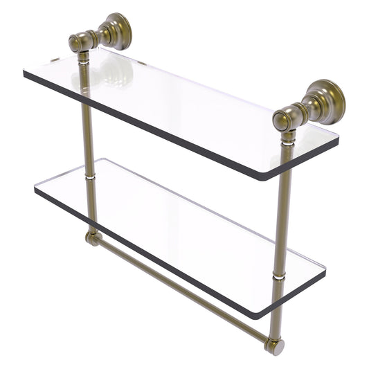 Allied Brass Carolina 16" x 5.54" Antique Brass Solid Brass Double Glass Shelf With Towel Bar