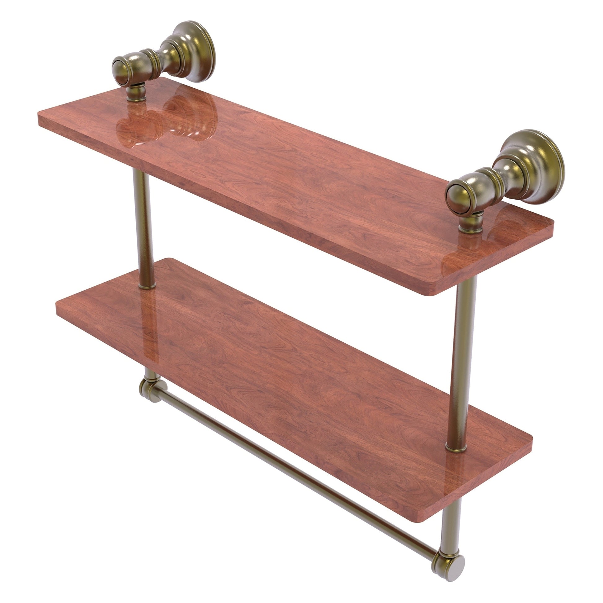 Allied Brass Carolina 16" x 5.54" Antique Brass Solid Brass Double Wood Shelf With Towel Bar