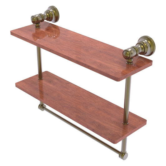 Allied Brass Carolina 16" x 5.54" Antique Brass Solid Brass Double Wood Shelf With Towel Bar