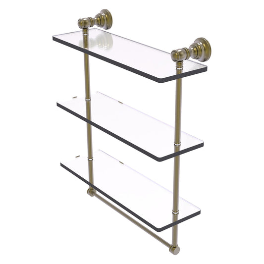 Allied Brass Carolina 16" x 5.54" Antique Brass Solid Brass Triple Glass Shelf With Towel Bar
