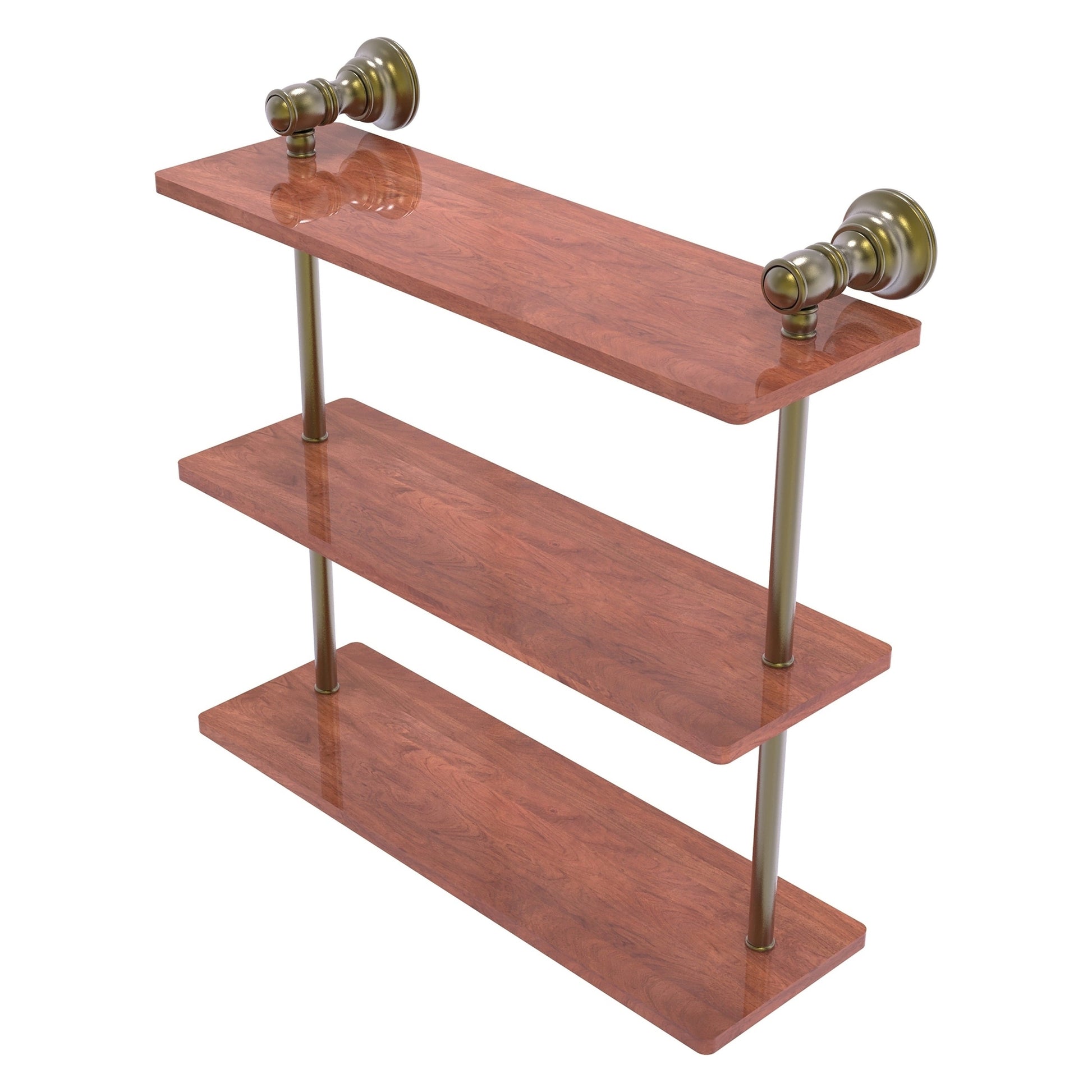 Allied Brass Carolina 16" x 5.54" Antique Brass Solid Brass Triple Wood Shelf