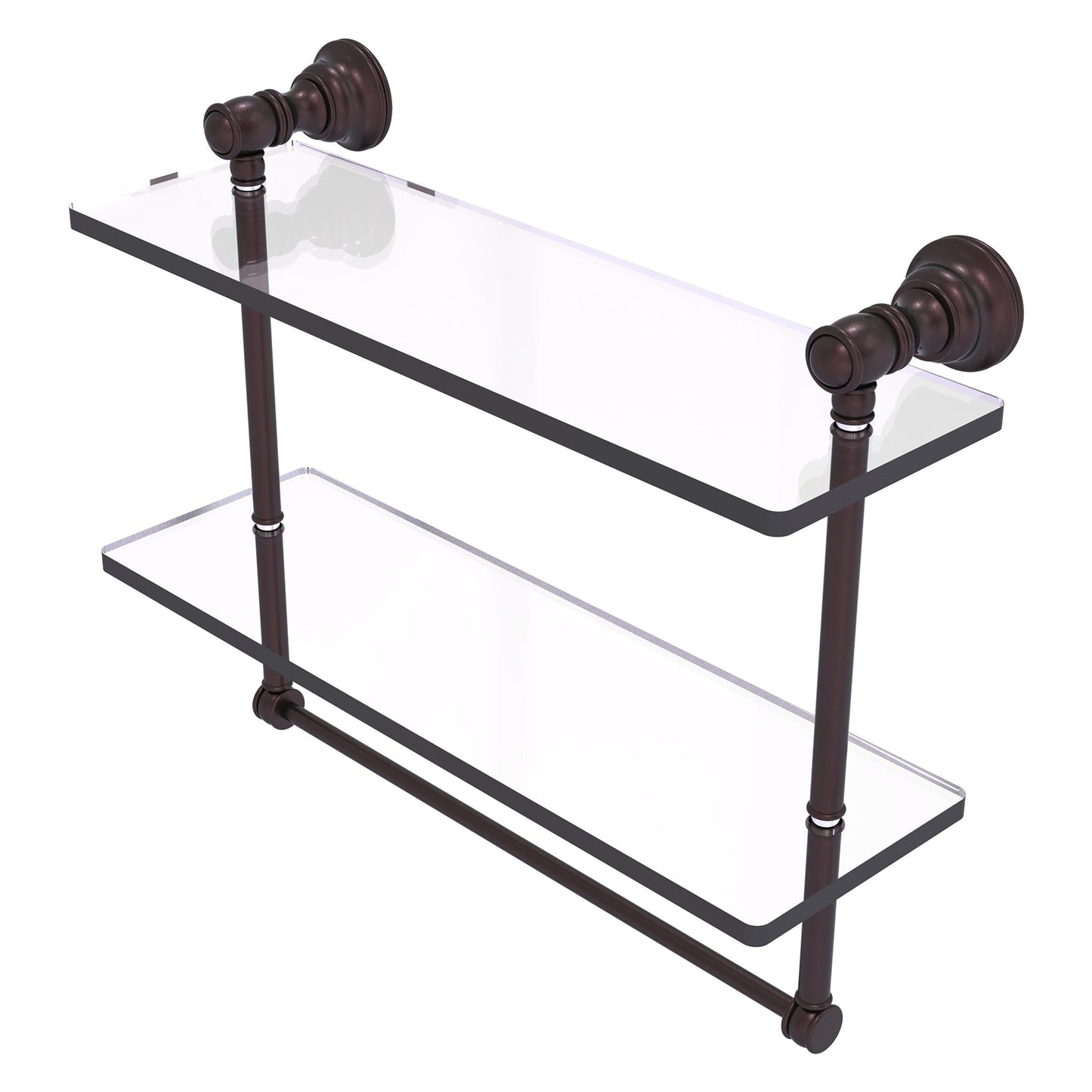 Allied Brass Carolina 16" x 5.54" Antique Bronze Solid Brass Double Glass Shelf With Towel Bar