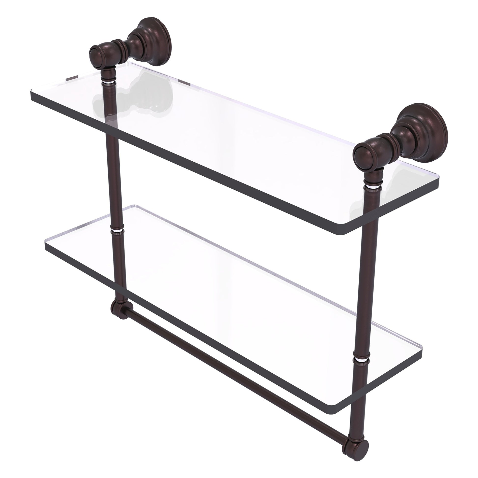 Allied Brass Carolina 16" x 5.54" Antique Bronze Solid Brass Double Glass Shelf With Towel Bar