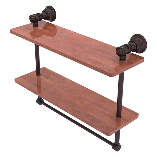 Allied Brass Carolina 16" x 5.54" Antique Bronze Solid Brass Double Wood Shelf With Towel Bar