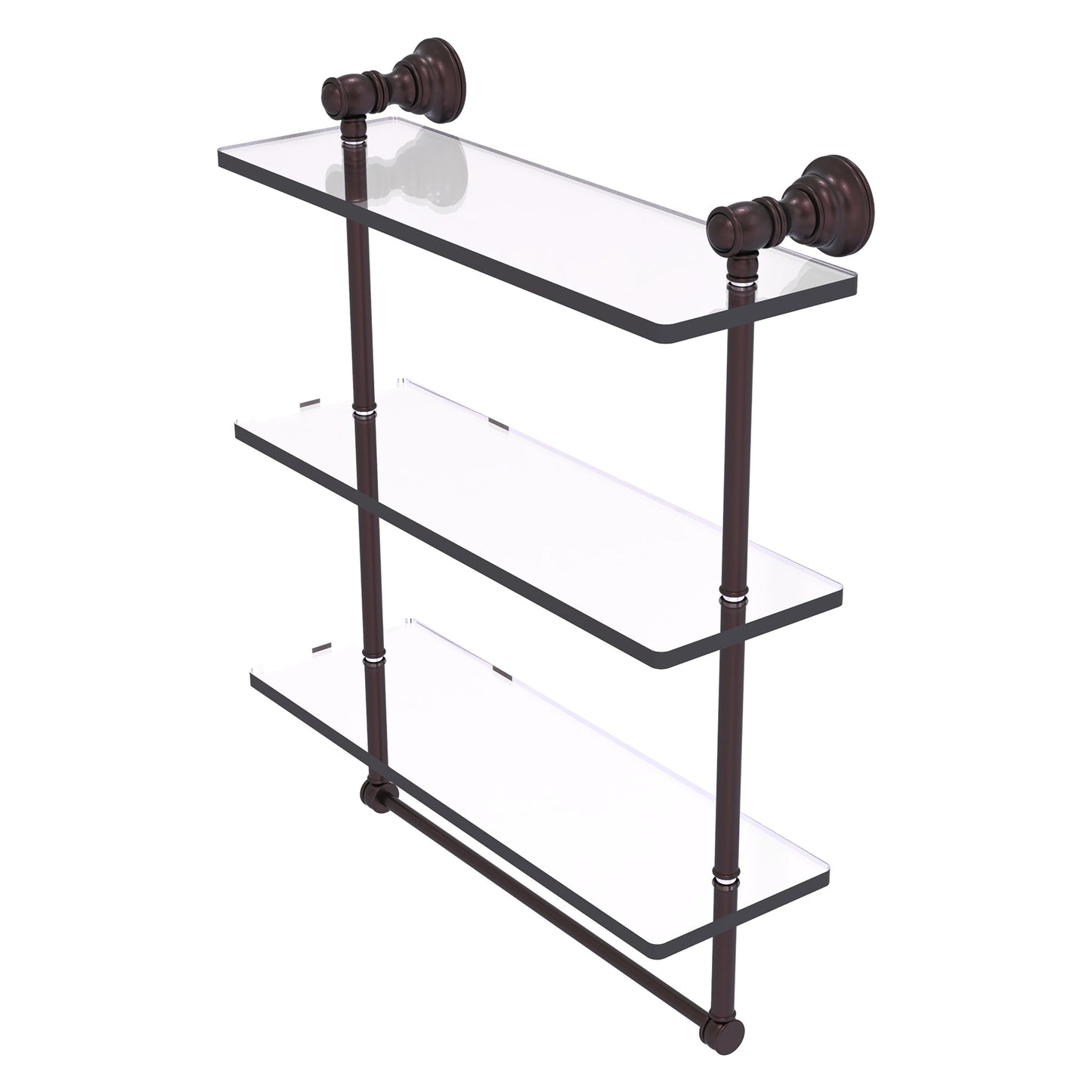 Allied Brass Carolina 16" x 5.54" Antique Bronze Solid Brass Triple Glass Shelf With Towel Bar