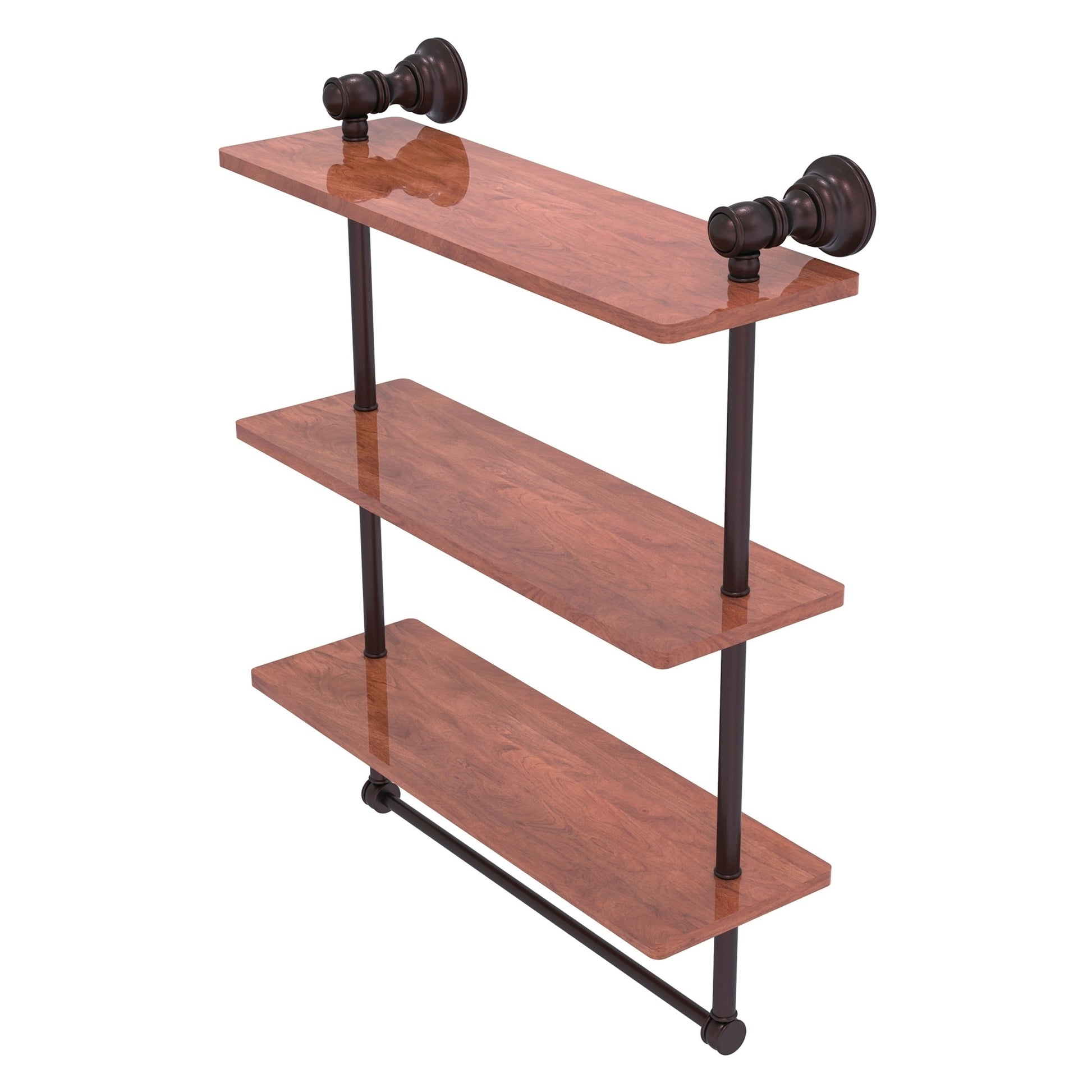 Allied Brass Carolina 16" x 5.54" Antique Bronze Solid Brass Triple Wood Shelf With Towel Bar