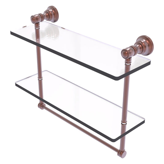 Allied Brass Carolina 16" x 5.54" Antique Copper Solid Brass Double Glass Shelf With Towel Bar