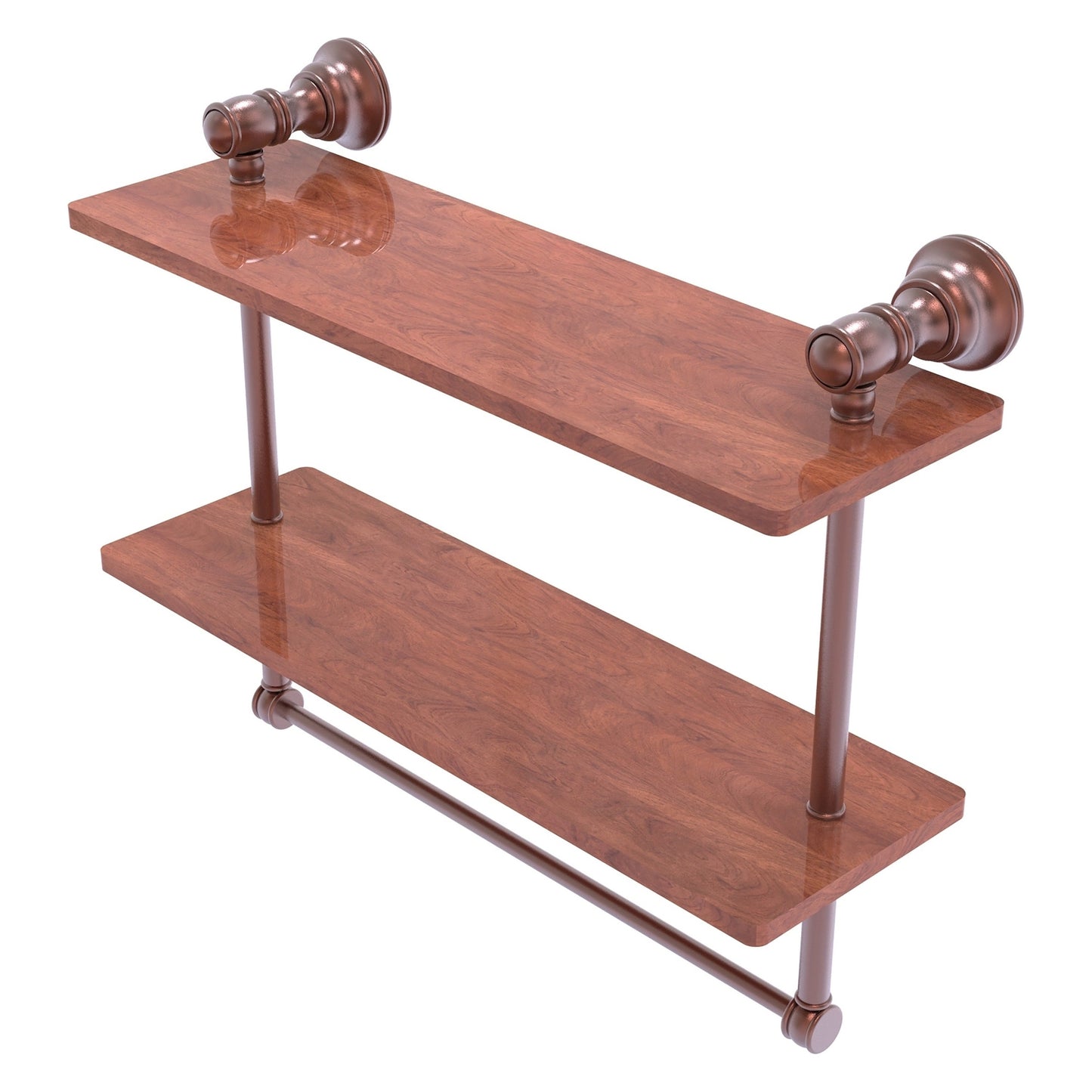 Allied Brass Carolina 16" x 5.54" Antique Copper Solid Brass Double Wood Shelf With Towel Bar