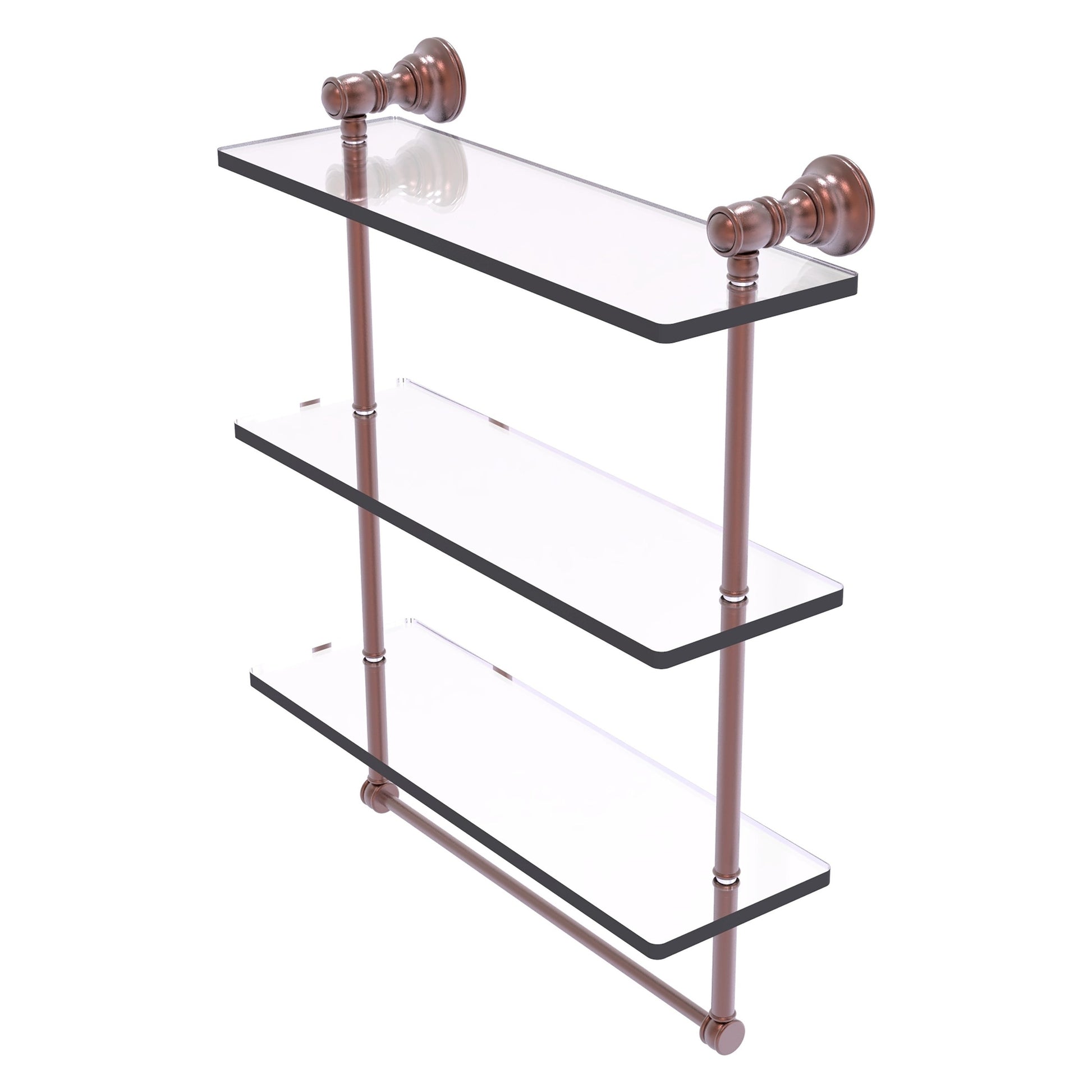Allied Brass Carolina 16" x 5.54" Antique Copper Solid Brass Triple Glass Shelf With Towel Bar