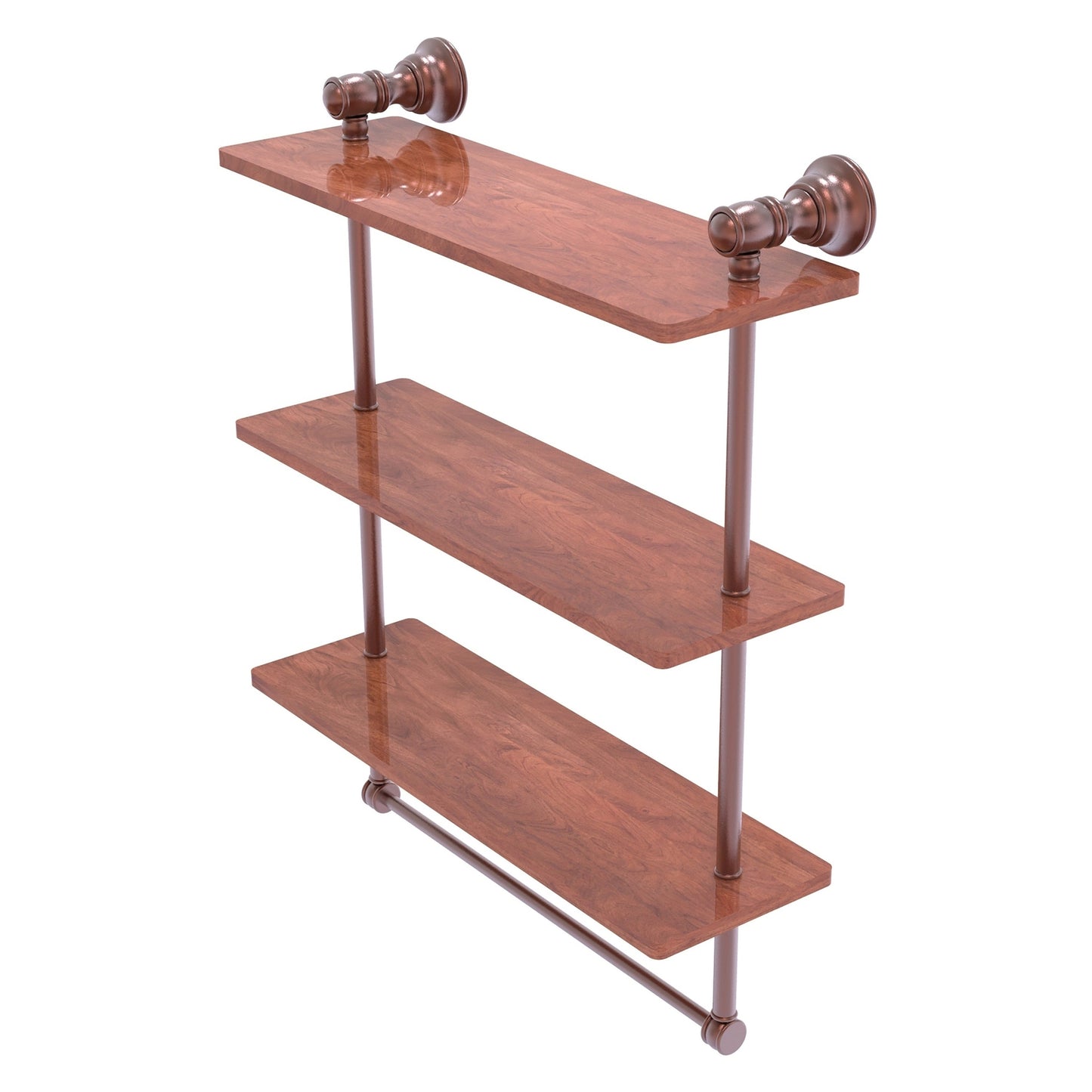Allied Brass Carolina 16" x 5.54" Antique Copper Solid Brass Triple Wood Shelf With Towel Bar