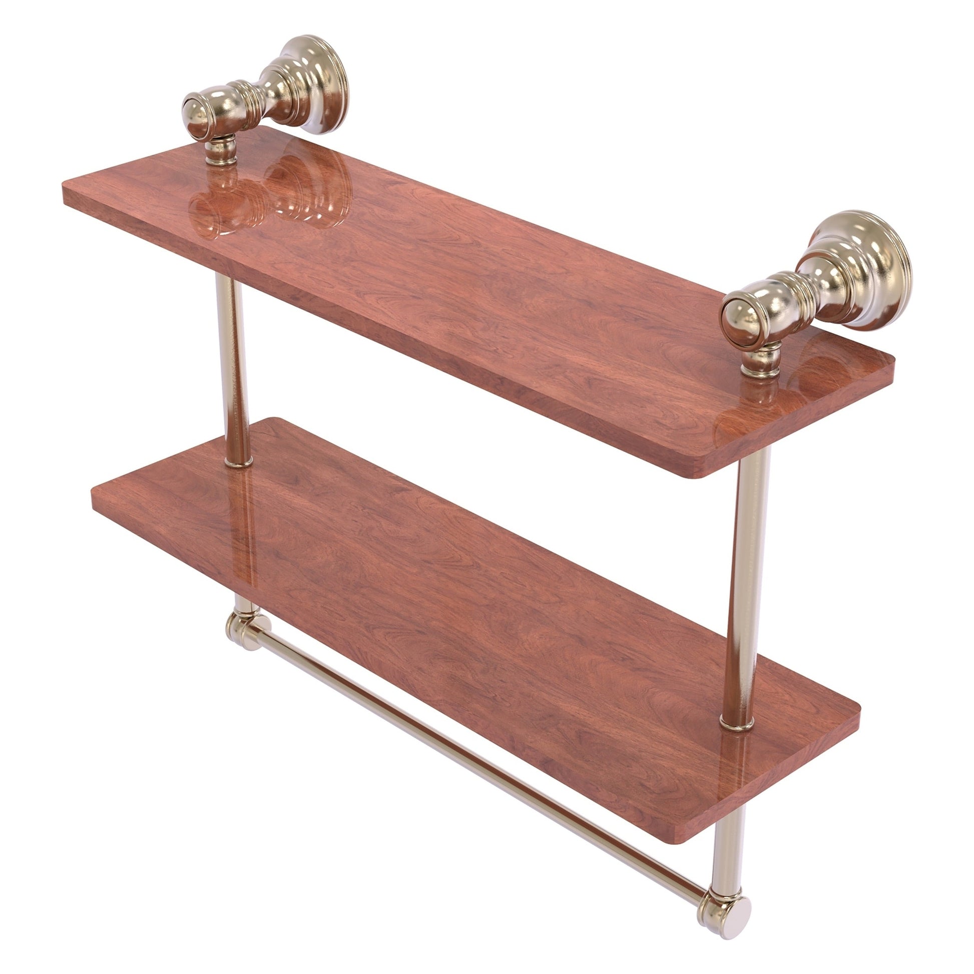 Allied Brass Carolina 16" x 5.54" Antique Pewter Solid Brass Double Wood Shelf With Towel Bar