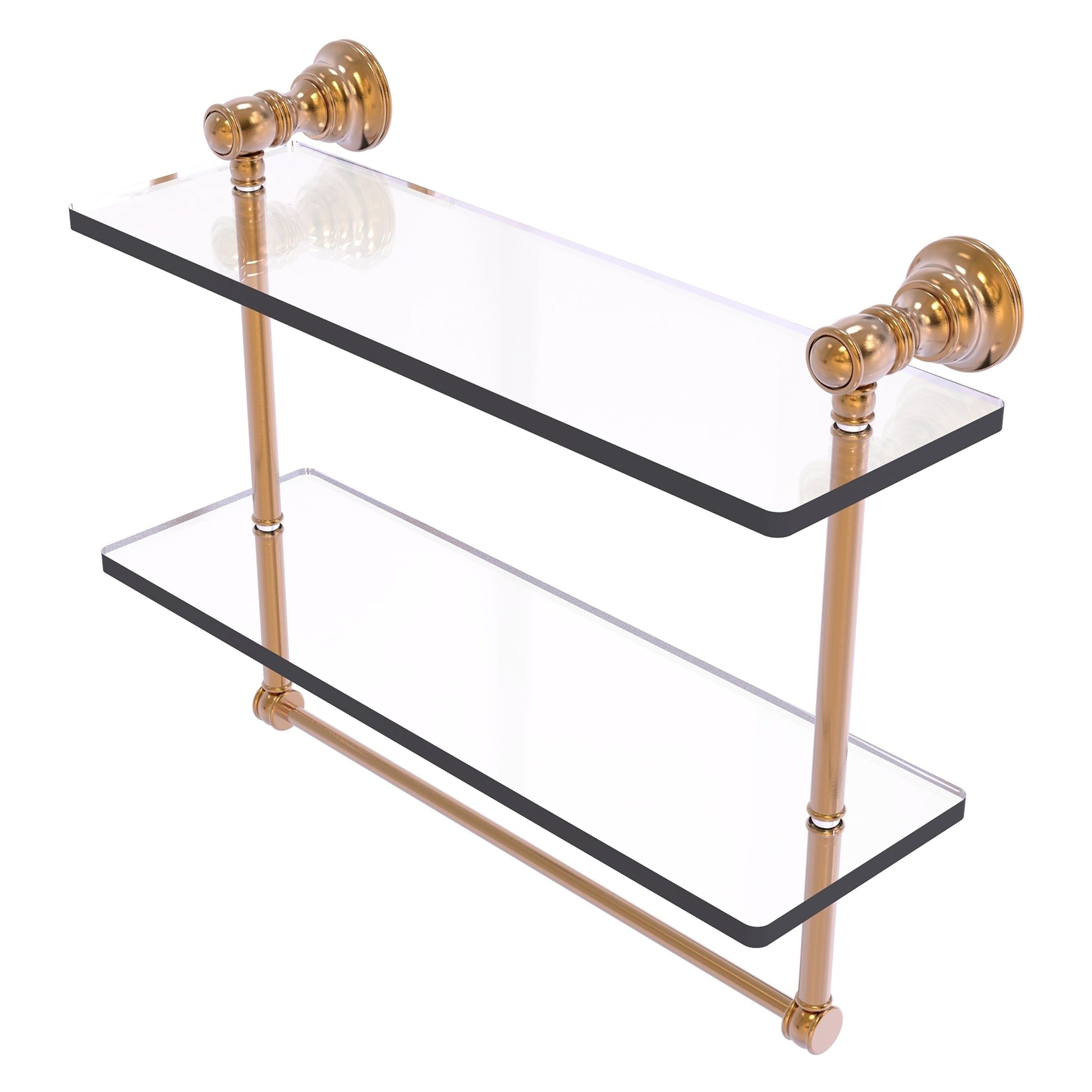 Allied Brass Carolina 16" x 5.54" Brushed Bronze Solid Brass Double Glass Shelf With Towel Bar