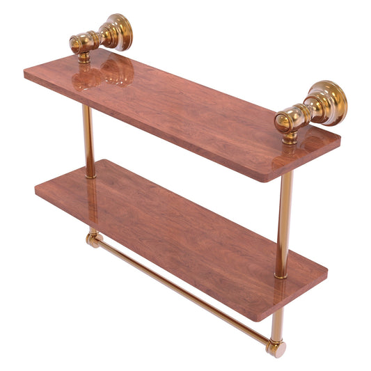 Allied Brass Carolina 16" x 5.54" Brushed Bronze Solid Brass Double Wood Shelf With Towel Bar