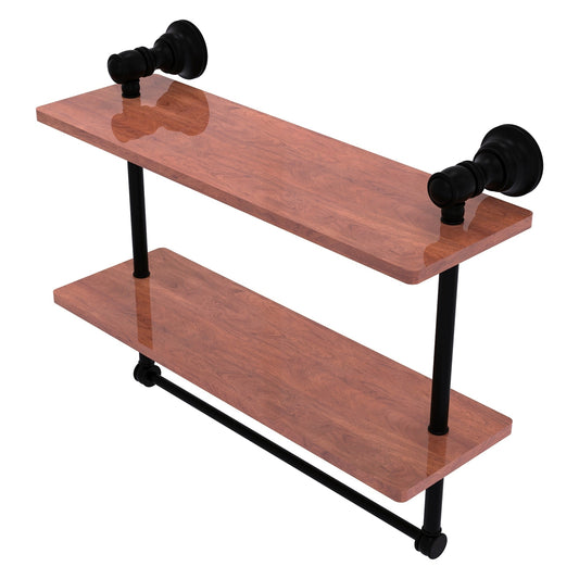 Allied Brass Carolina 16" x 5.54" Matte Black Solid Brass Double Wood Shelf With Towel Bar