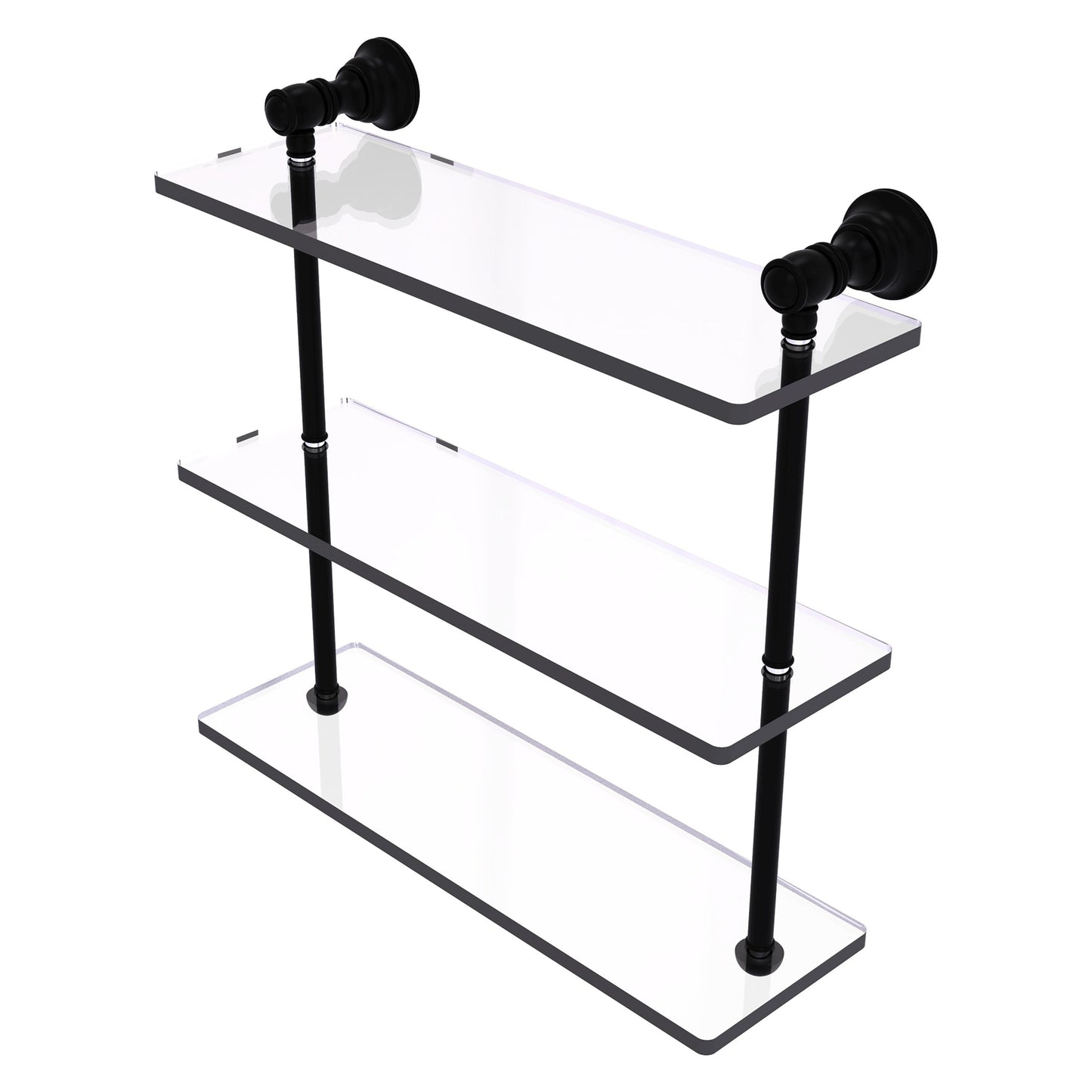 Allied Brass Carolina 16" x 5.54" Matte Black Solid Brass Triple Glass Shelf