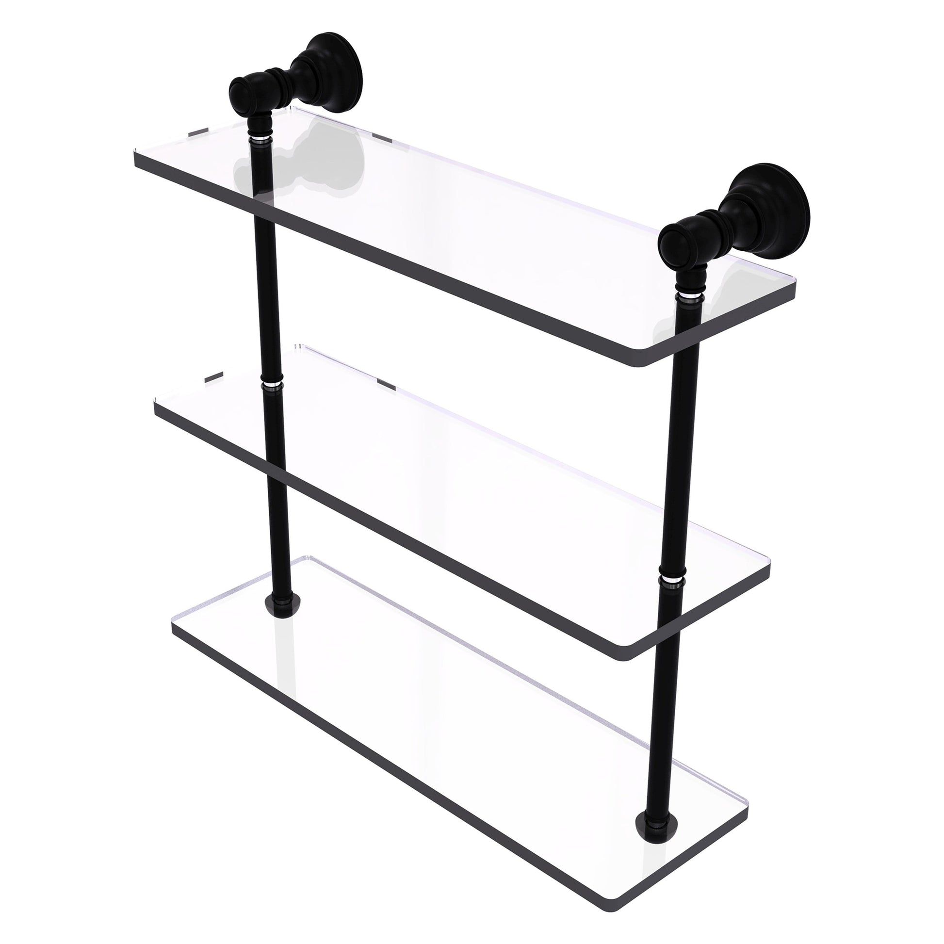 Allied Brass Carolina 16" x 5.54" Matte Black Solid Brass Triple Glass Shelf