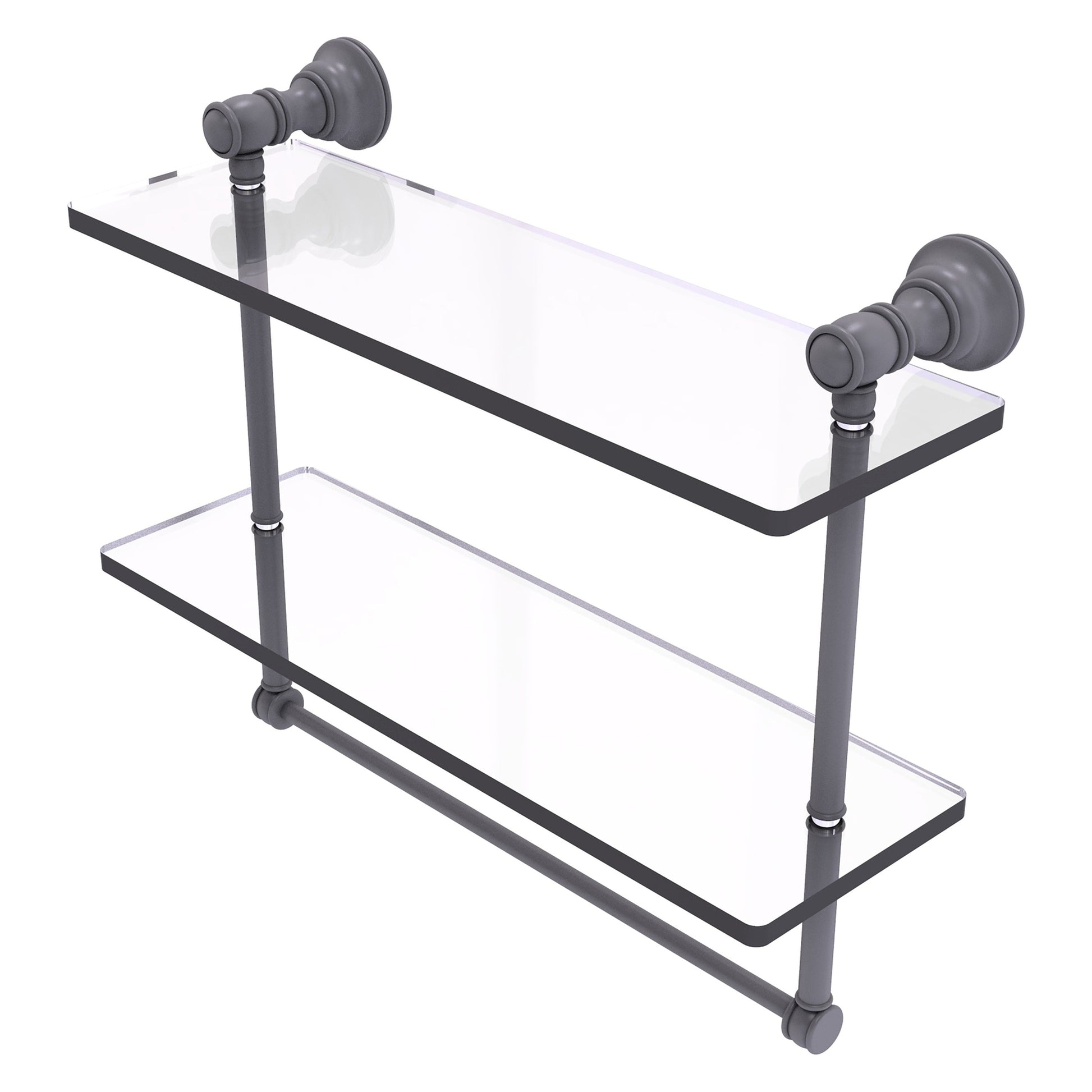 Allied Brass Carolina 16" x 5.54" Matte Gray Solid Brass Double Glass Shelf With Towel Bar