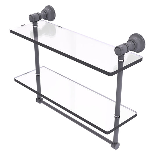 Allied Brass Carolina 16" x 5.54" Matte Gray Solid Brass Double Glass Shelf With Towel Bar