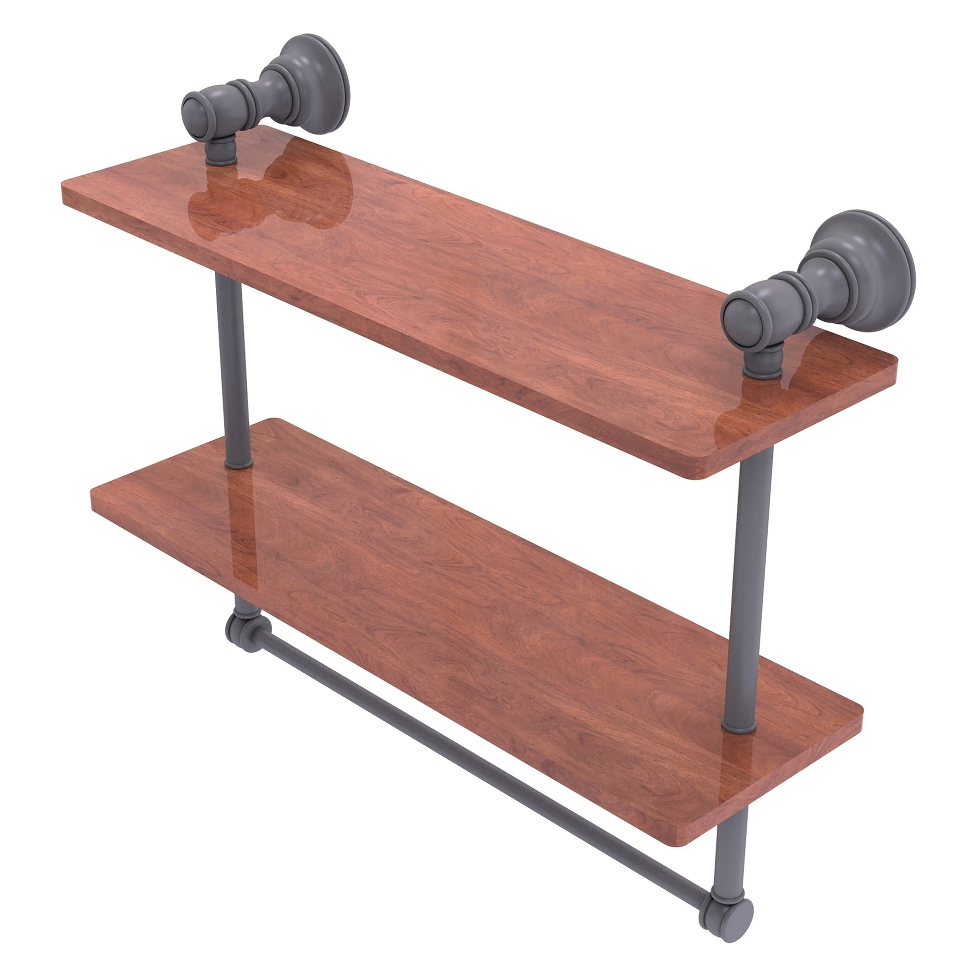 Allied Brass Carolina 16" x 5.54" Matte Gray Solid Brass Double Wood Shelf With Towel Bar