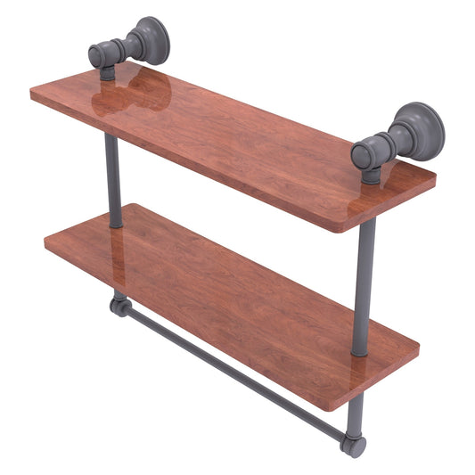 Allied Brass Carolina 16" x 5.54" Matte Gray Solid Brass Double Wood Shelf With Towel Bar