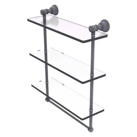 Allied Brass Carolina 16" x 5.54" Matte Gray Solid Brass Triple Glass Shelf With Towel Bar