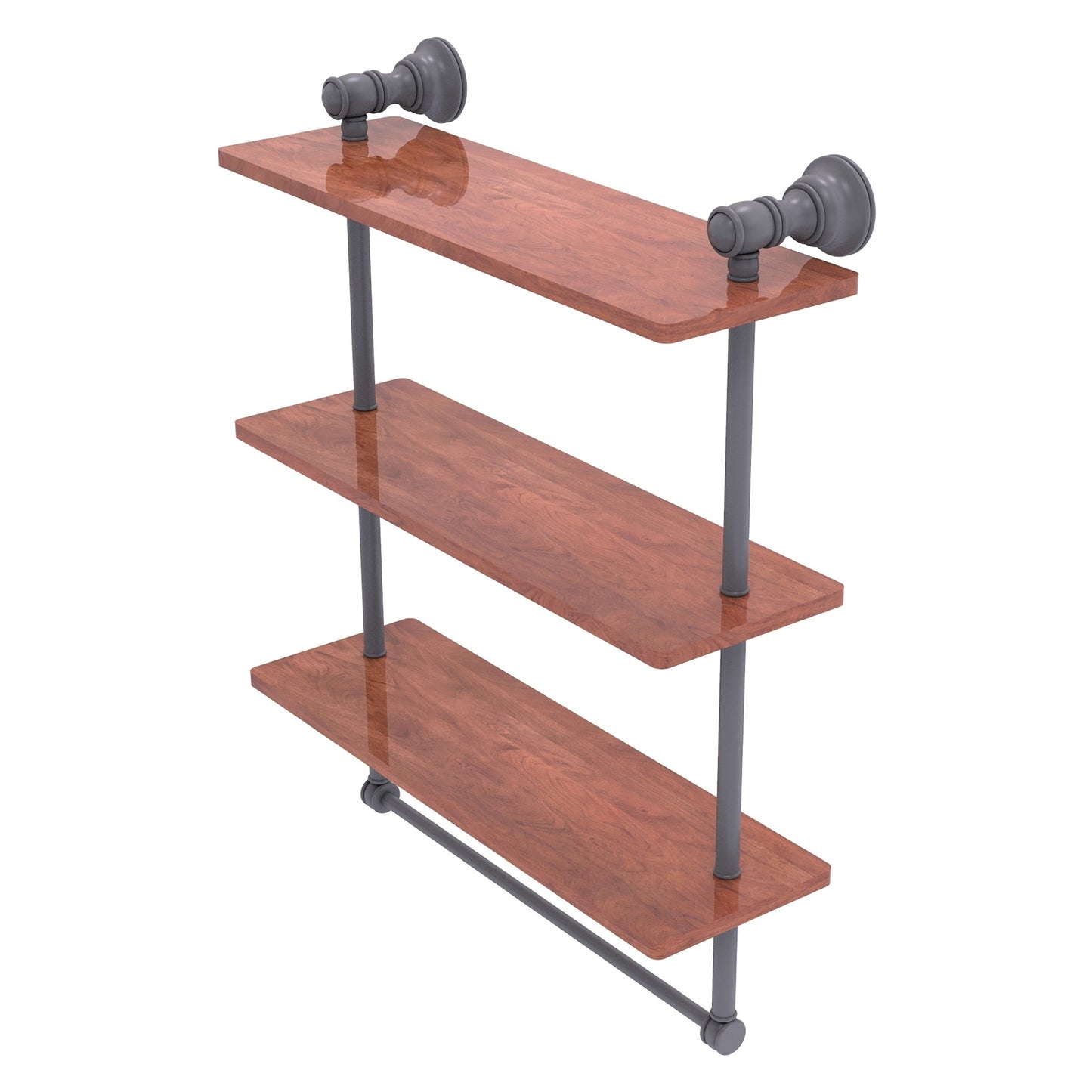 Allied Brass Carolina 16" x 5.54" Matte Gray Solid Brass Triple Wood Shelf With Towel Bar