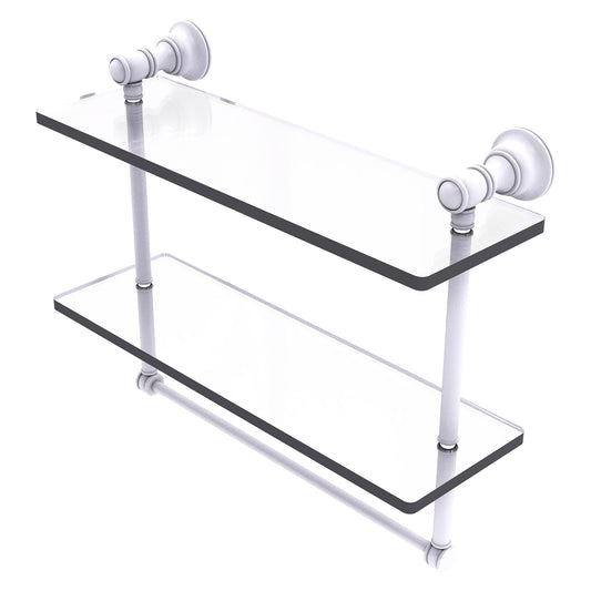 Allied Brass Carolina 16" x 5.54" Matte White Solid Brass Double Glass Shelf With Towel Bar