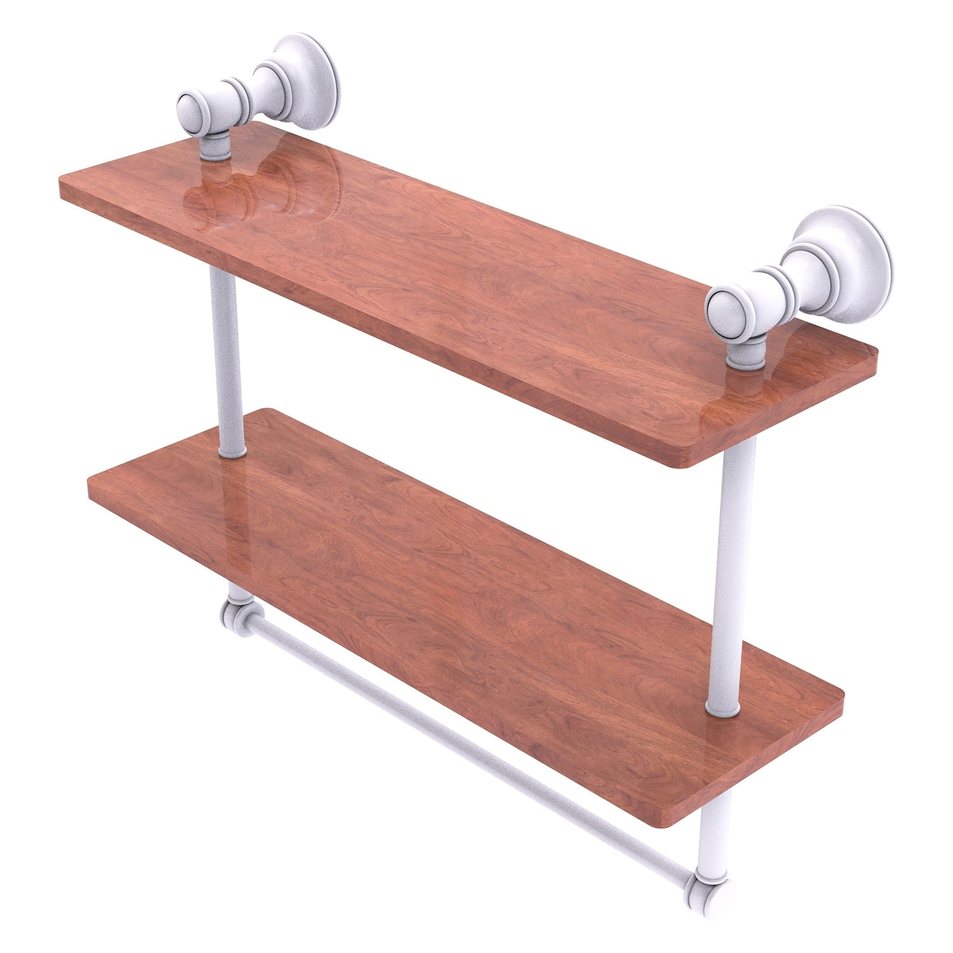 Allied Brass Carolina 16" x 5.54" Matte White Solid Brass Double Wood Shelf With Towel Bar