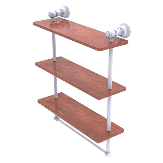 Allied Brass Carolina 16" x 5.54" Matte White Solid Brass Triple Wood Shelf With Towel Bar