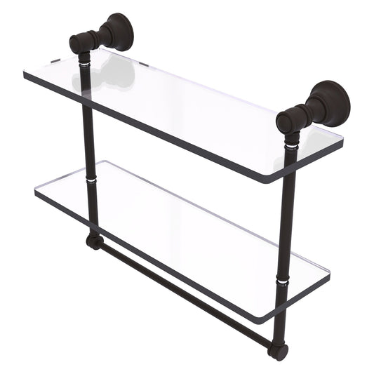 Allied Brass Carolina 16" x 5.54" Oil Rubbed Bronze Solid Brass Double Glass Shelf With Towel Bar